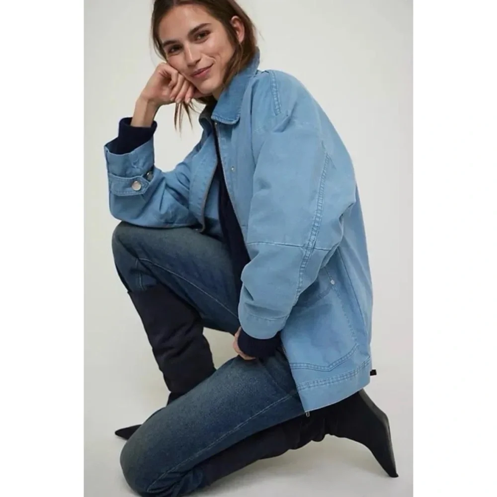 Free People Oversized Cotton Chore Jacket Light Blue XS